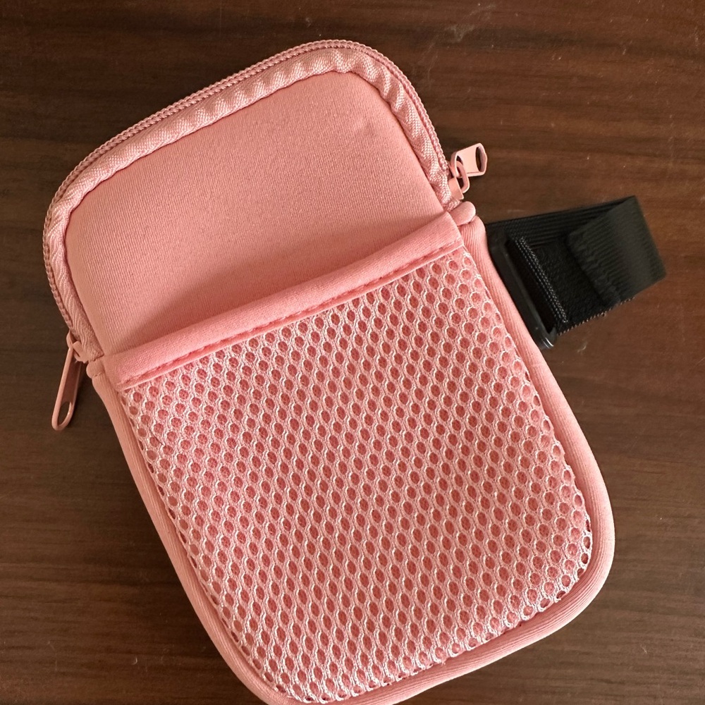 Pink Mesh Travel Pouch with Strap